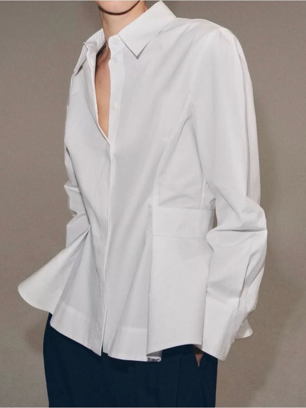 Zara White Button-Down Peplum Shirt